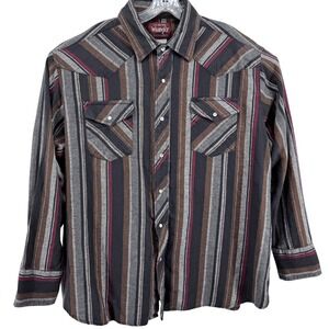 Wrangler Western Shirts Mens 2XL Big Man Striped Pearl Snap Long Sleeve Cotton